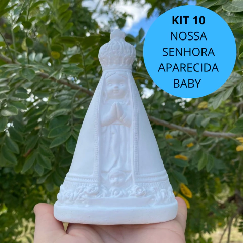 Kit 10 Nossa Senhora Aparecida Baby gesso Cru 14cm