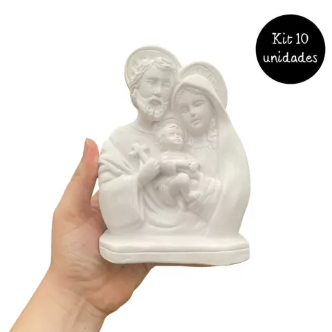 Kit 10 Unidades Sagrada Família 17cm Em Gesso Cru