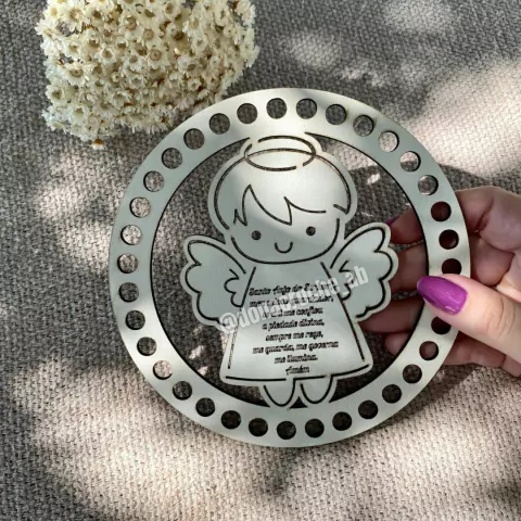 Base MDF Branco Fio de Malha Para Croche Anjo Da Guarda 15cm