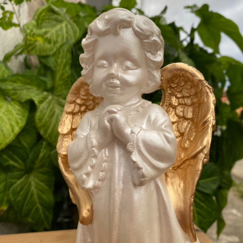 Anjo da Guarda Infantil 20cm Perolado com Detalhe Dourado