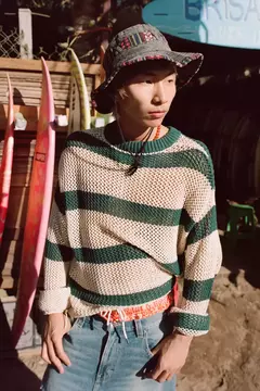 UO Mateo Striped Crew Neck Sweater - Dkicksarg