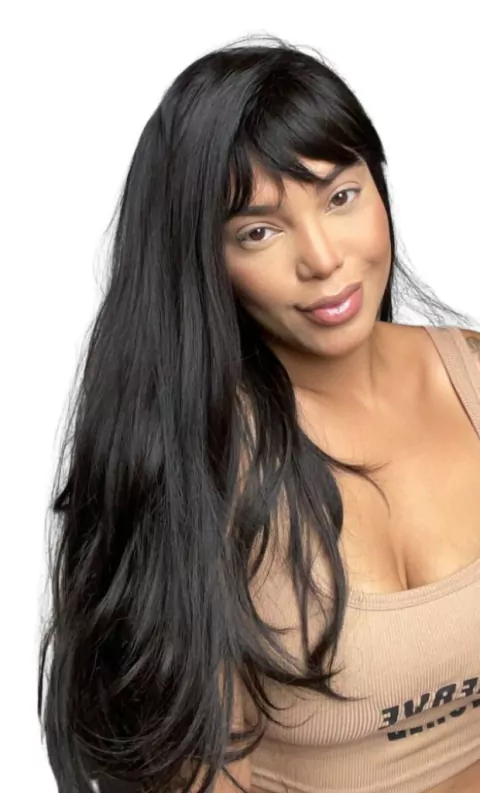 Peruca Wig Fibra Jane Com Franja 60cm Aspecto Natural