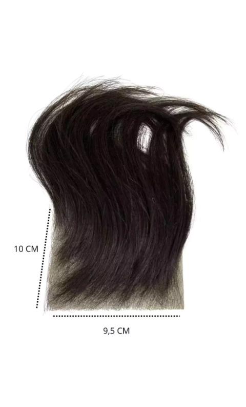 Aplique de cabelo natural humano tamanho grande com dimensões de 10 cm por 9,5 cm