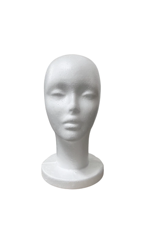 Porta peruca de isopor branco com 30 cm, formato de cabeça feminina para organização e proteção de perucas
