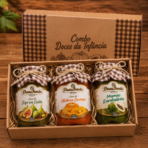 Doces Da Infância - Combo Doce de Mamão Enroladinho 680g + Figo em Caldas 680g + Doce de Abóbora Cremosa 680g Dias Irmãs