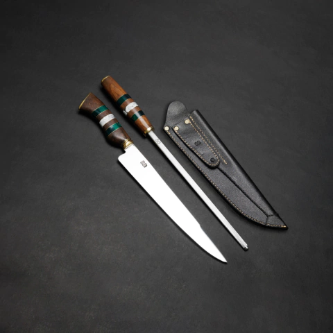 Faca e Chaira Grife SG – Aço Inox 3mm com Bainha de Couro Artesanal - comprar online
