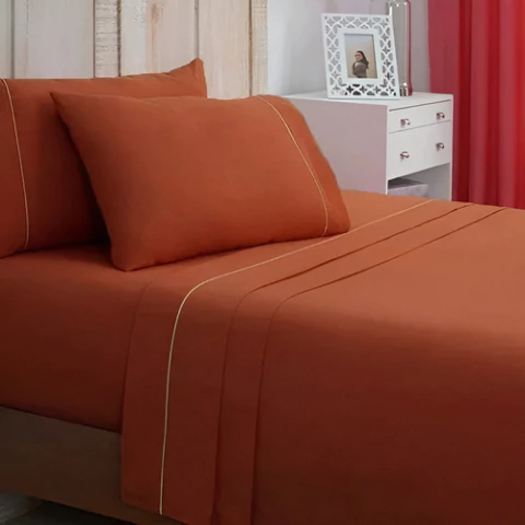 Juego De Sábanas Tuyen Microfibra 2 1/2 Plazas Color Naranja Diseño De La Tela Liso