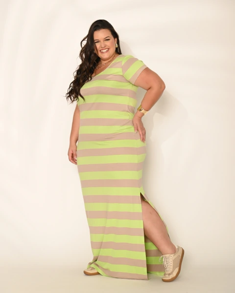 Vestido Longo Listrado Viscolycra