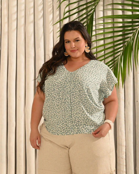 Blusa Viscose Decote V Poá