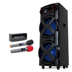 Combo Torre Som Amplificada Polyvox Xt-2000t c/ 2000W + 2 Microfones sem Fio Polyvox