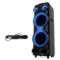 Combo torre de som Polyvox XT2212T LED 2500W com microfone com fio preto e alto-falantes com iluminação azul