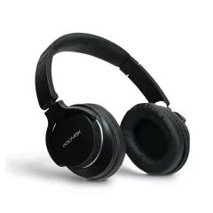 Fone de ouvido Bluetooth sem fio Polyvox XH-1029 na cor preta, dobrável e com almofadas confortáveis.