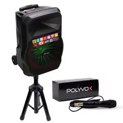 Kit Caixa de Som Bluetooth Amplificada XC-712T de 450W + 1 Microfone com Fio + Pedestal/ Tripé para Caixa de Som