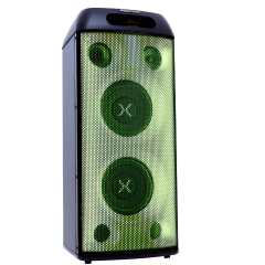 Torre de som amplificada Bluetooth XT-660T Full LED com 3 vias e 800W da Polyvox, destacando luzes verdes.