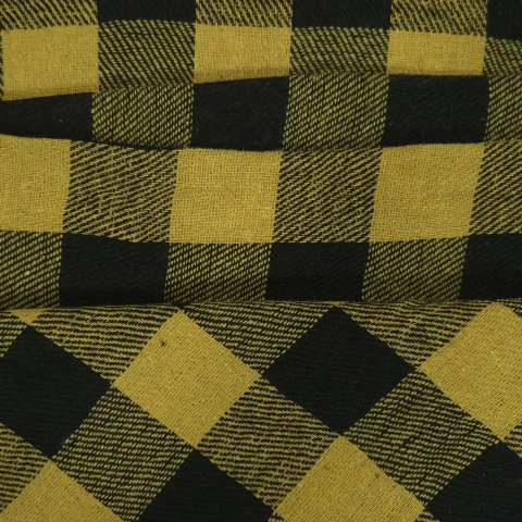 TECIDO FLANELA XADREZ (CACHÁ) - AMARELO COM QUADRADOS PRETOS - comprar online