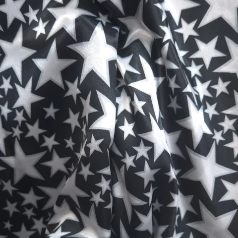 TECIDO CETIM ESTAMPADO - ESTRELAS BRANCAS / FUNDO PRETO - comprar online