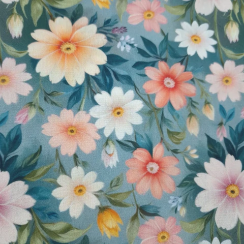 TECIDO TRICOLINE ESTAMPADA - FLORES COLORIDAS - comprar online