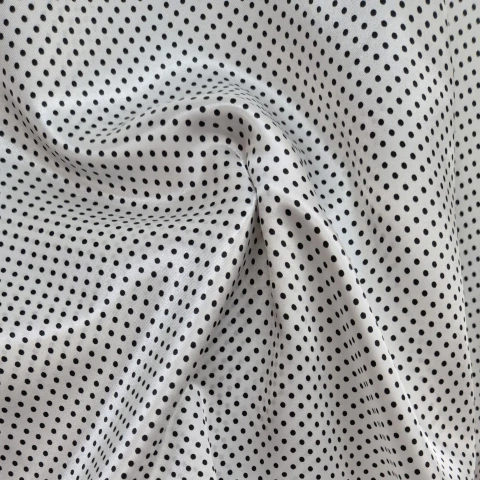 TECIDO CETIM ESTAMPADO - POÁ MICRO PRETO / FUNDO BRANCO - comprar online