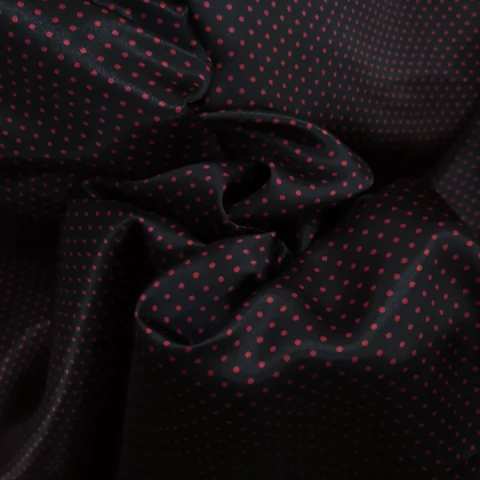 TECIDO CETIM ESTAMPADO - POÁ MICRO VERMELHO / FUNDO PRETO - comprar online