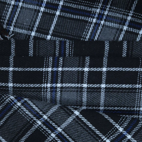 TECIDO FLANELA XADREZ (CACHÁ) - PRETO COM LISTRAS BRANCAS E AZUIS - comprar online