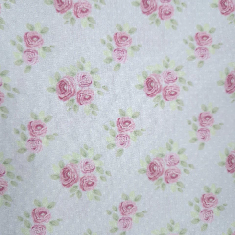 TECIDO TRICOLINE ESTAMPADA - ROSAS COM FUNDO DE PÓA - comprar online