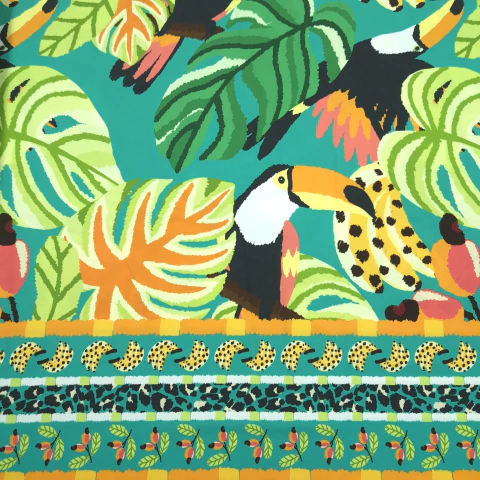 TECIDO VISCOSE ESTAMPADA DIGITAL - TUCANO E BANANAS - comprar online