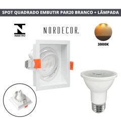 SPOT LOYO QUADRADO DE EMBUTIR PAR 20 BRANCO + LÂMPADA 3000K