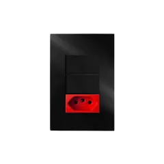 CONJ 2 INTERRUPTORES SIMPLES + 1 TOMADA 20A VERMELHA RECTA GLOSS BLACK BLUX 4X2 - comprar online