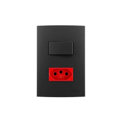 CONJ 4X2 1 INTERRUPTOR PARALELO + 1 TOMADA 20A VERMELHA CLEAN EBONY PRETO FOSCO MARGIRIUS - comprar online