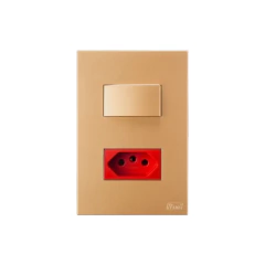 CONJ 1 INTERRUPTOR PARALELO + 1 TOMADA 20A VERMELHA RECTA SATIN OURO NOBRE BLUX 4X2 - comprar online