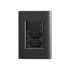 CJ 1 INTERRUPTOR SIMPLES + 2 TOMADAS DE 10A GIZ BLACK COM GRAFITE TRAMONTINA - comprar online
