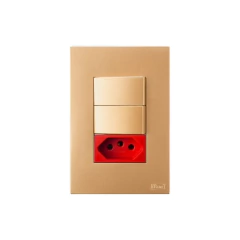 CONJ 2 INTERRUPTORES SIMPLES + 1 TOMADA 20A VERMELHA RECTA SATIN OURO NOBRE BLUX 4X2 - comprar online