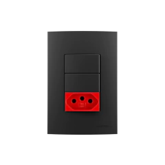 CONJ 4X2 2 INTERRUPTORES SIMPLES + 1 TOMADA 20A VERMELHA CLEAN EBONY PRETO FOSCO MARGIRIUS - comprar online