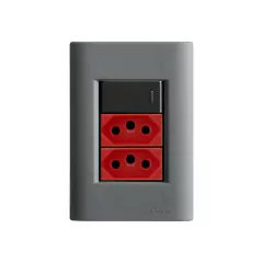CJ 1 INTERRUPTOR SIMPLES + 2 TOMADAS DE 20A VERMELHA GIZ TITÂNIO COM GRAFITE TRAMONTINA - comprar online