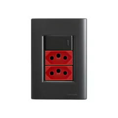 CJ 1 INTERRUPTOR SIMPLES + 2 TOMADAS DE 20A VERMELHA GIZ BLACK COM GRAFITE TRAMONTINA - comprar online
