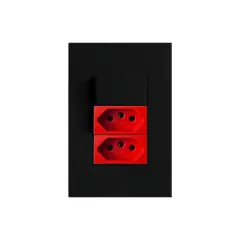 CONJ 1 INTERRUPTOR SIMPLES + 2 TOMADAS 20A VERMELHA RECTA SATIN BLACK BLUX 4X2 - comprar online