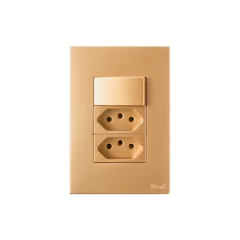 CONJ 1 INTERRUPTOR SIMPLES + 2 TOMADAS 20A RECTA SATIN OURO NOBRE BLUX 4X2 - comprar online