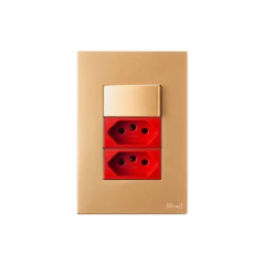 CONJ 1 INTERRUPTOR SIMPLES + 2 TOMADAS 20A VERMELHA RECTA SATIN OURO NOBRE BLUX 4X2 - comprar online
