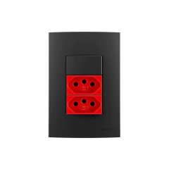 CONJ 4X2 1 INTERRUPTOR PARALELO + 2 TOMADAS 20A VERMELHA CLEAN EBONY PRETO FOSCO MARGIRIUS - comprar online