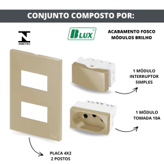 CONJ 1 INTERRUPTOR SIMPLES + 1 TOMADA 10A RECTA SATIN AREIA BLUX 4X2 - comprar online