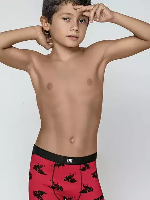 Boxer de niño algodon y lycra. Estampado Dragones, elastico liso negro (BAK4044) - comprar online