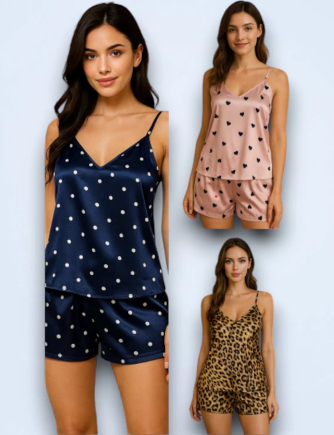 PIJAMA DAMA SATEN SPANDEX MUSCULOSA/SHORT ESTAMPADO (PV4) - comprar online