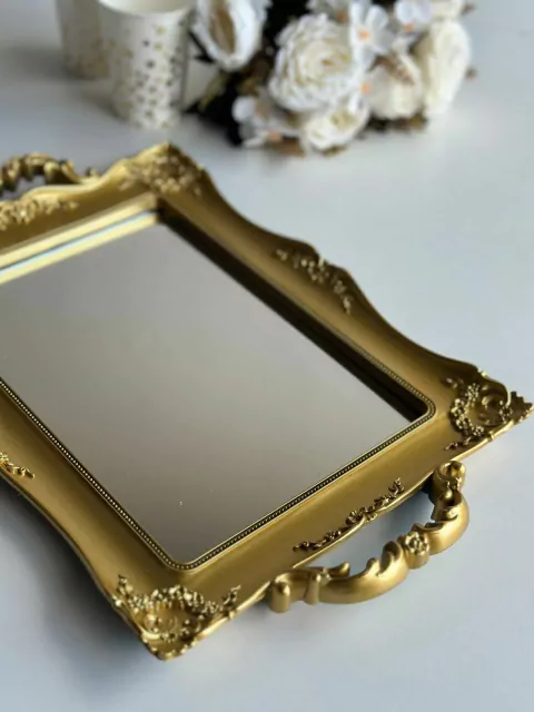 BANDEJA CON ESPEJO 38X25 DORADO - comprar online