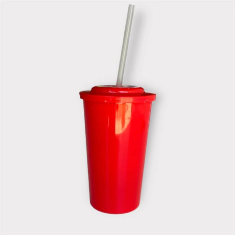 VASO PLASTICO CON TAPA Y SORBETE ECONOMICO 275 CC. ROJO - comprar online
