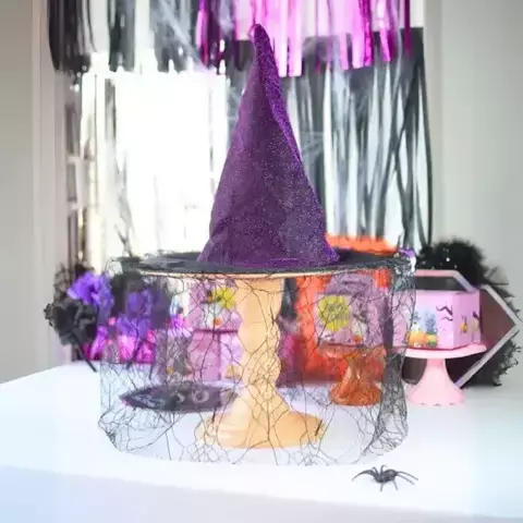 GORRO DE BRUJA LUREX VIOLETA CON VELO - comprar online