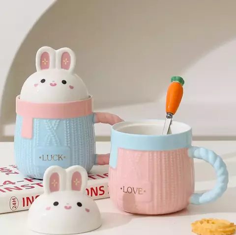 Taza de Cerámica con Tapa Bunny Love con Cucharita - 400ml - comprar online