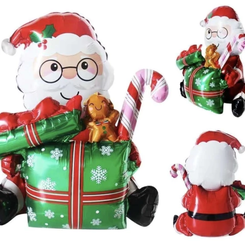 Globo PAPA NOEL SENTADO con regalo 4D - comprar online