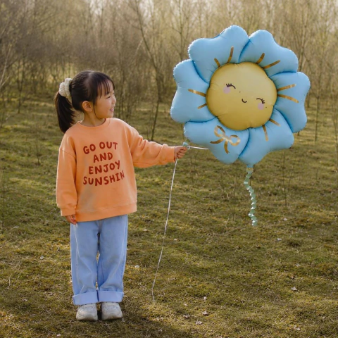 GLOBO FORMA FLOR SONRIENTE CELESTE 1M