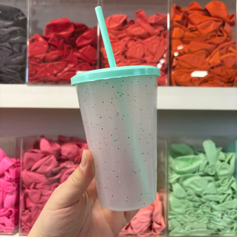 VASO GLITTER GRANDE 500CC. VERDE AGUA - comprar online