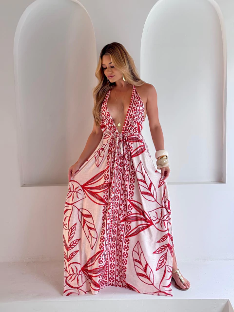 VESTIDO LENÇO ESTAMPADO VERMELHO - comprar online